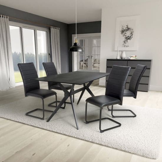 Tarsus 1.6m Black Dining Table With 4 Clisson Black Chairs_1