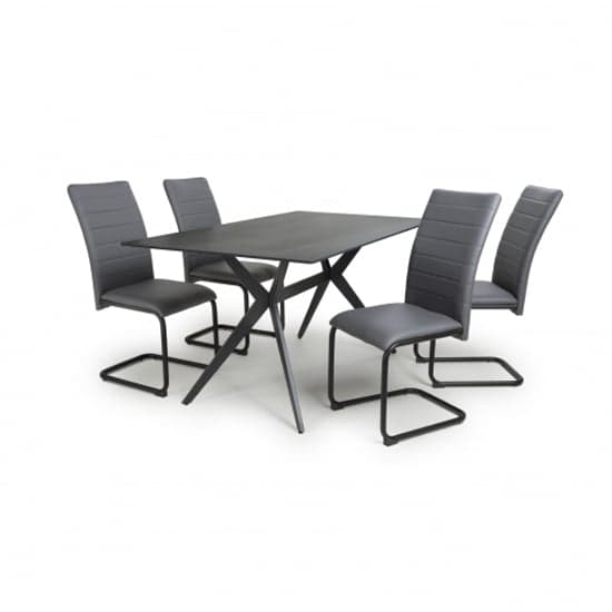 Tarsus 1.6m Black Dining Table With 4 Clisson Grey Chairs_2