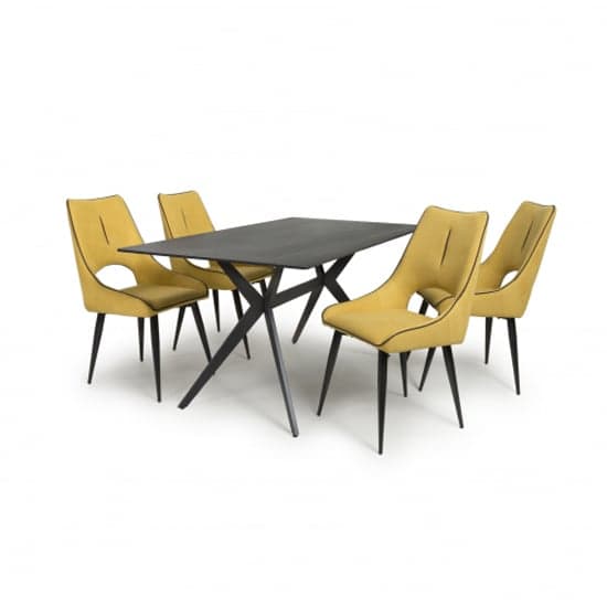Tarsus 1.6m Black Dining Table With 4 Lorain Yellow Chairs_2