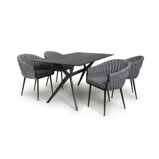 Tarsus 1.6m Black Dining Table With 4 Pearl Grey Chairs_2