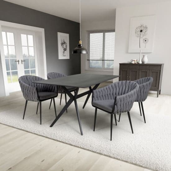 Tarsus 1.6m Black Dining Table With 4 Pearl Grey Chairs_1