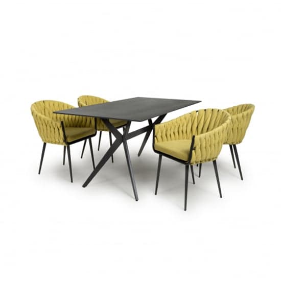 Tarsus 1.6m Black Dining Table With 4 Pearl Yellow Chairs_2