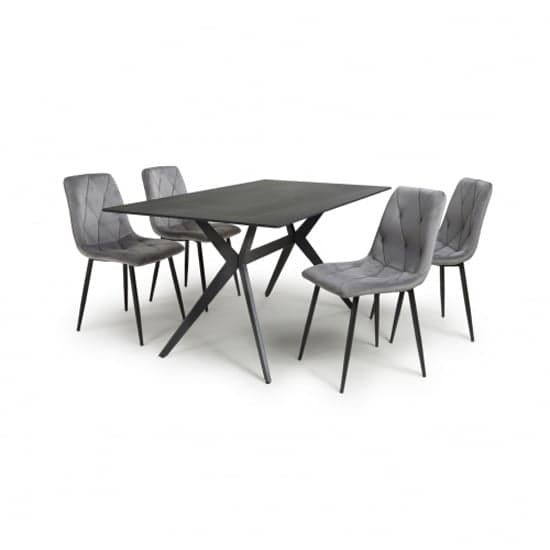 Tarsus 1.6m Black Dining Table With 4 Vestal Grey Chairs_2