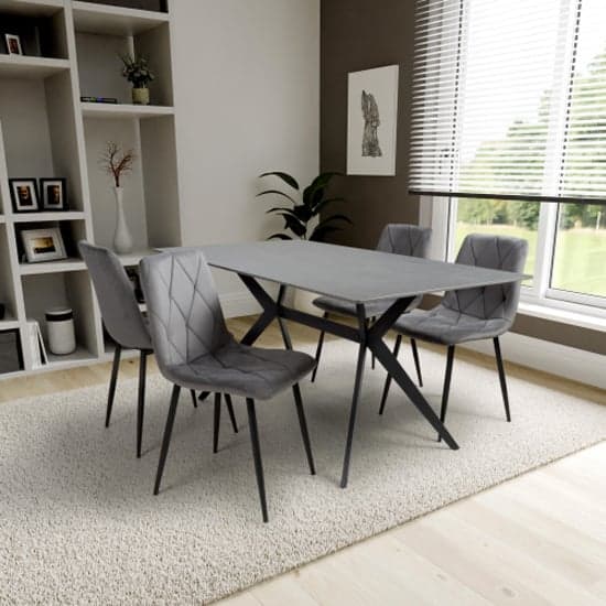 Tarsus 1.6m Black Dining Table With 4 Vestal Grey Chairs_1