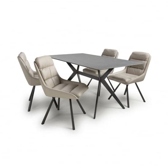 Tarsus 1.6m Grey Dining Table With 4 Addis Cream Chairs_2