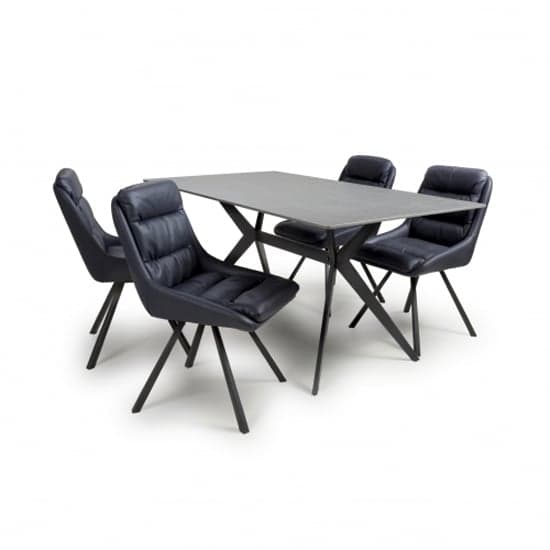 Tarsus 1.6m Grey Dining Table With 4 Addis Midnight Blue Chairs_2