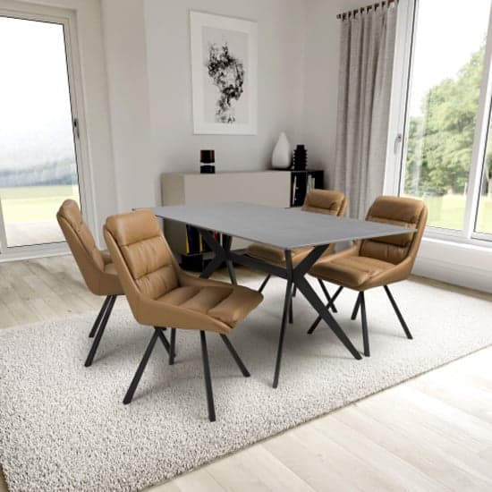 Tarsus 1.6m Grey Dining Table With 4 Addis Tan Chairs_1