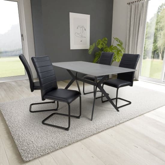 Tarsus 1.6m Grey Dining Table With 4 Clisson Black Chairs_1