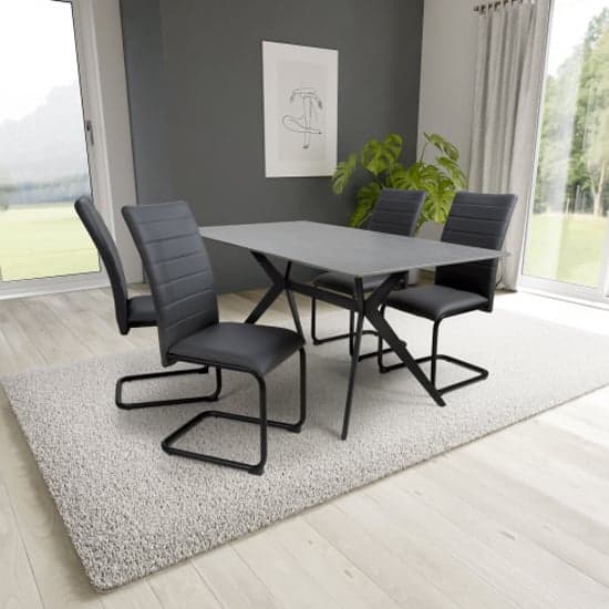 Tarsus 1.6m Grey Dining Table With 4 Clisson Grey Chairs_1
