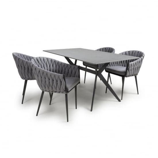 Tarsus 1.6m Grey Dining Table With 4 Pearl Grey Chairs_2