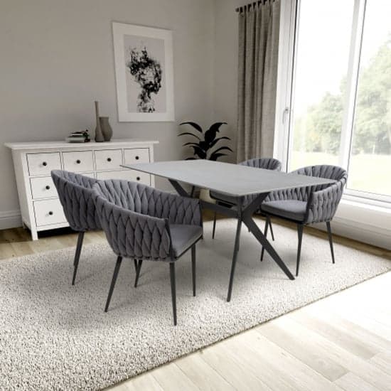 Tarsus 1.6m Grey Dining Table With 4 Pearl Grey Chairs_1