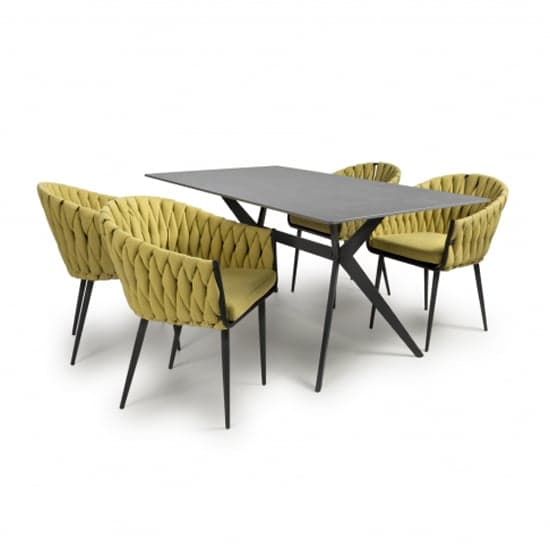 Tarsus 1.6m Grey Dining Table With 4 Pearl Yellow Chairs_2
