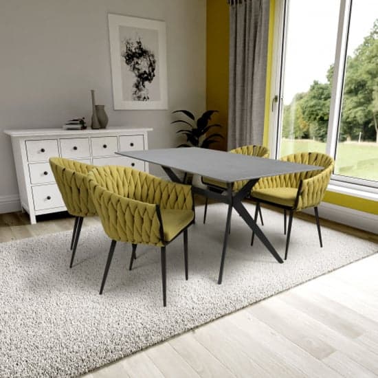 Tarsus 1.6m Grey Dining Table With 4 Pearl Yellow Chairs_1
