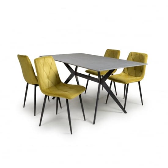 Tarsus 1.6m Grey Dining Table With 4 Vestal Yellow Chairs_2