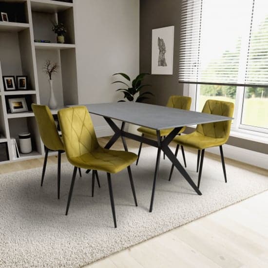 Tarsus 1.6m Grey Dining Table With 4 Vestal Yellow Chairs_1