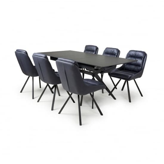Tarsus Extending Black Dining Table With 6 Addis Blue Chairs_2