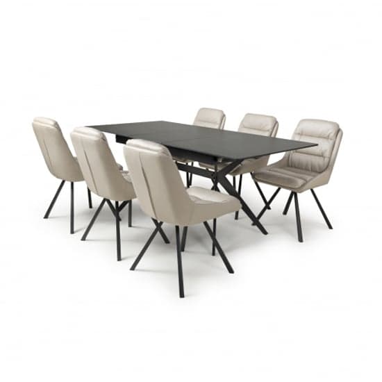 Tarsus Extending Black Dining Table With 6 Addis Cream Chairs_2