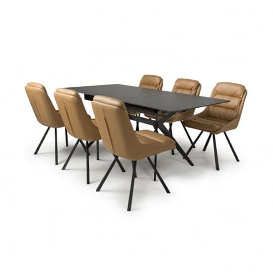 Tarsus Extending Black Dining Table With 6 Addis Tan Chairs_2