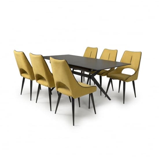 Tarsus Extending Black Dining Table With 6 Lorain Yellow Chairs_2