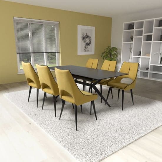 Tarsus Extending Black Dining Table With 6 Lorain Yellow Chairs_1