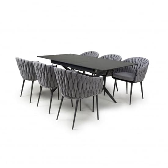 Tarsus Extending Black Dining Table With 6 Pearl Grey Chairs_2