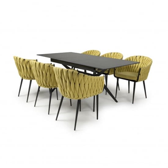 Tarsus Extending Black Dining Table With 6 Pearl Yellow Chairs_2