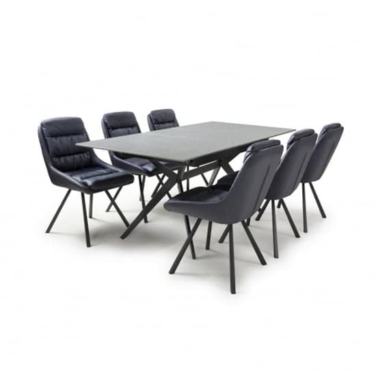 Tarsus Extending Grey Dining Table With 6 Addis Blue Chairs_2