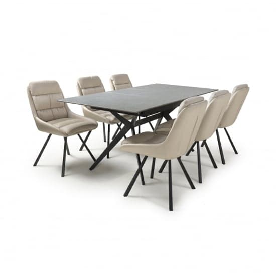 Tarsus Extending Grey Dining Table With 6 Addis Cream Chairs_2
