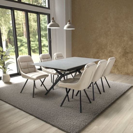 Tarsus Extending Grey Dining Table With 6 Addis Cream Chairs_1