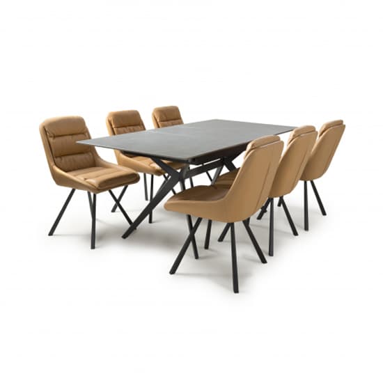 Tarsus Extending Grey Dining Table With 6 Addis Tan Chairs_2