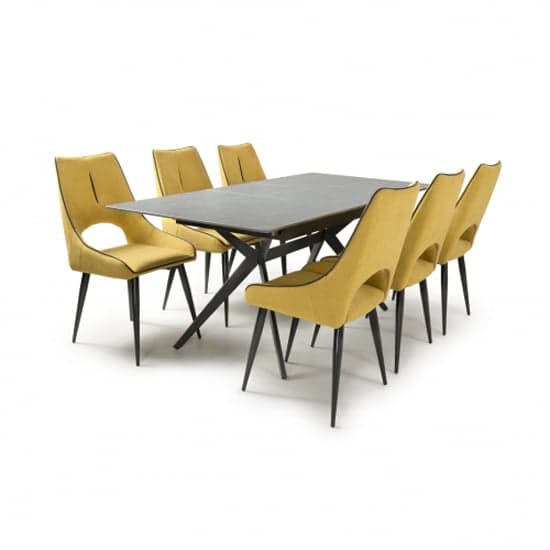 Tarsus Extending Grey Dining Table With 6 Lorain Yellow Chairs_2