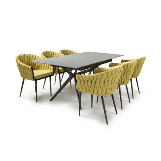 Tarsus Extending Grey Dining Table With 6 Pearl Yellow Chairs_2