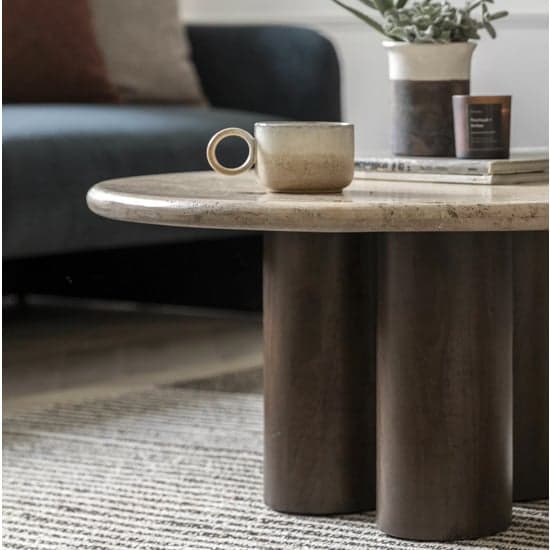 Tartu Marble Coffee Table In Travertine With Dark Wood Base_3