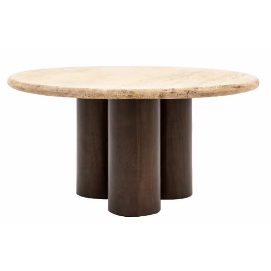 Tartu Marble Coffee Table In Travertine With Dark Wood Base_4