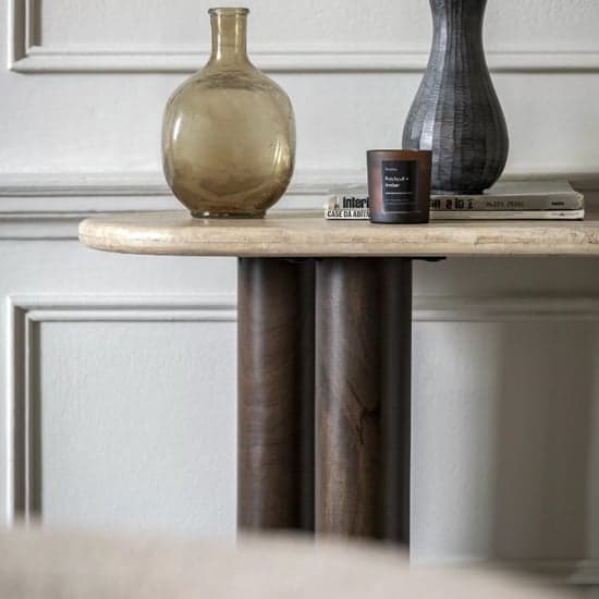 Tartu Marble Console Table In Travertine With Dark Wood Base_2
