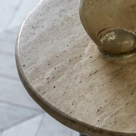 Tartu Marble Side Table In Travertine With Dark Wood Base_2