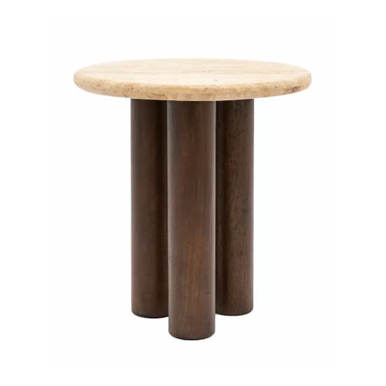Tartu Marble Side Table In Travertine With Dark Wood Base_4