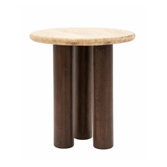 Tartu Marble Side Table In Travertine With Dark Wood Base_5