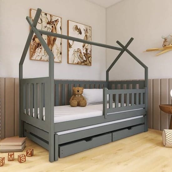 Tartu Trundle Wooden Single Bed In Graphite_1