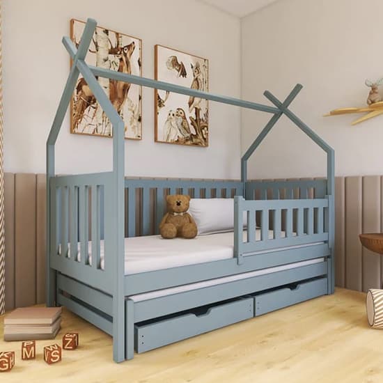 Tartu Trundle Wooden Single Bed In Grey_1