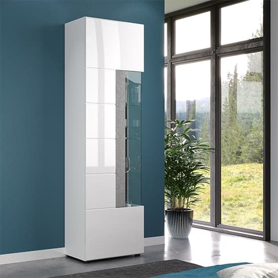 Tavia High Gloss Display Cabinet Tall In White With LED_2