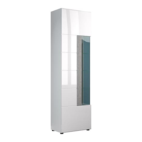 Tavia High Gloss Display Cabinet Tall In White With LED_3