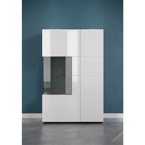 Tavia High Gloss Display Cabinet Wide In White With LED_3