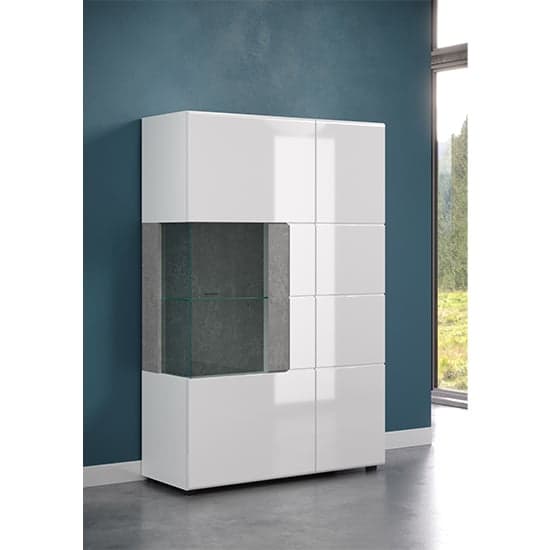 Tavia High Gloss Display Cabinet Wide In White With LED_4