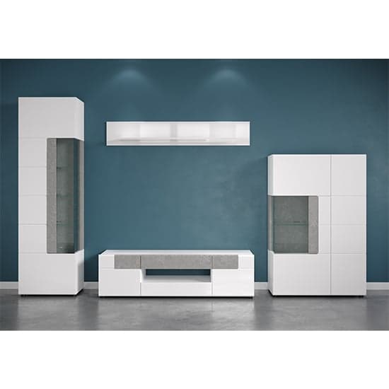 Tavia High Gloss Living Room Furniture Set In White With LED_2