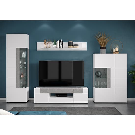 Tavia High Gloss Living Room Furniture Set In White With LED_1