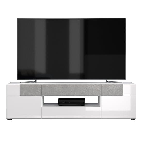 Tavia High Gloss TV Stand 2 Doors In White With LED_3