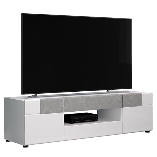 Tavia High Gloss TV Stand 2 Doors In White With LED_4