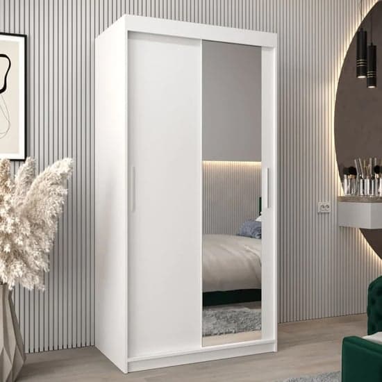 Tavira II Mirrored Wardrobe 2 Sliding Doors 100cm In White_1