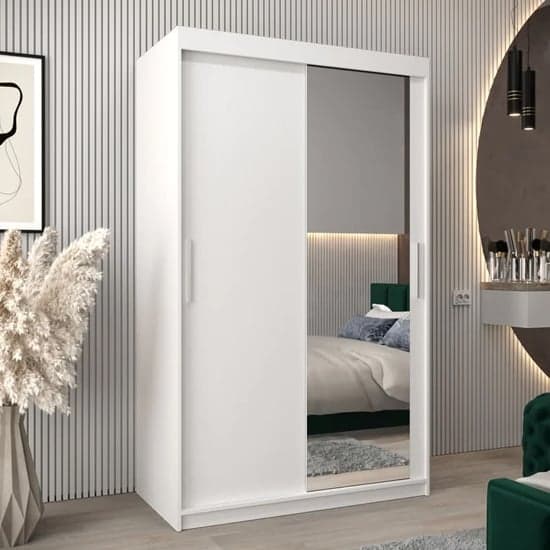 Tavira II Mirrored Wardrobe 2 Sliding Doors 120cm In White_1